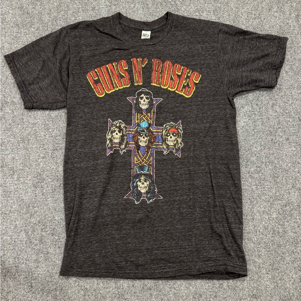 Guns N Roses Shirt Mens Medium Gray Cross Skull Graphic 707 Band Rock Tee Music